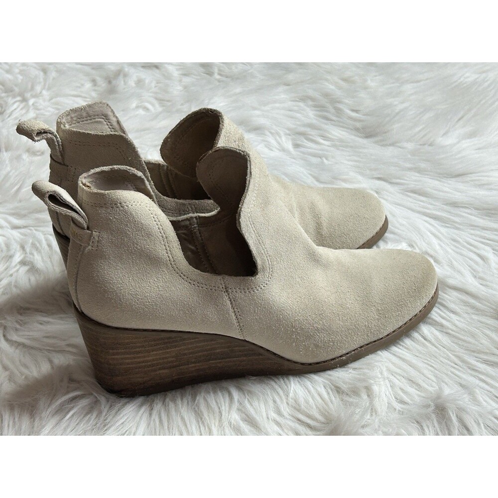 TOMS Women’s 8.5 Sand Beige Leather Wedge Ankle Booties Neutral Boho Career